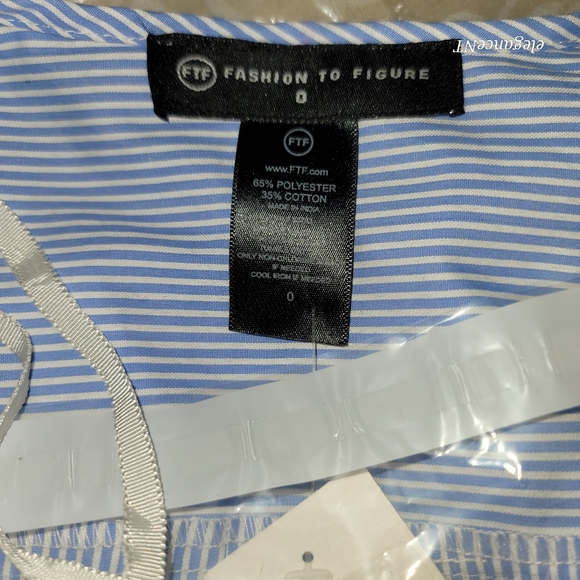 Fashion to Figure Blue/White Pinstripe knot Front L/S wrap shirt  Sz: 0X NWT - Picture 2 of 9